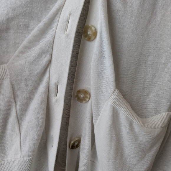 LOFT White Button-Up Cardigan Linen Blend M - Picture 5 of 13
